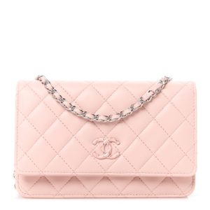 Chanel Calfskin Enamel Quilted CC Wallet On Chain WOC Pink