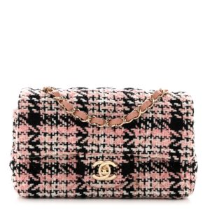 Chanel Tweed Quilted Mini Rectangular Flap Pink Black White