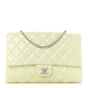 Chanel Patent Quilted Clutch with Chain Flap Light Green