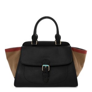 Burberry Canvas Mega Check Grained Calfskin Medium Harcourt Satchel Black