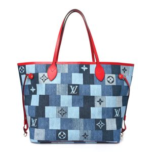 Louis Vuitton Denim Damier Monogram Patchwork Neverfull Blue Rouge