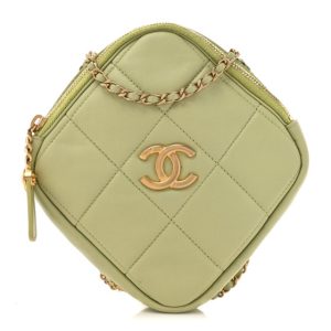 Chanel Lambskin Quilted Diamond Clutch With Chain Light Green