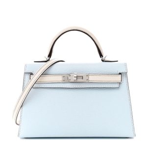 Hermes Chevre Mysore Horseshoe Mini Kelly Sellier 20 Bleu Brume Nata