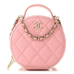 Chanel Caviar Quilted Round Handle With Care Vanity With Chain Pink