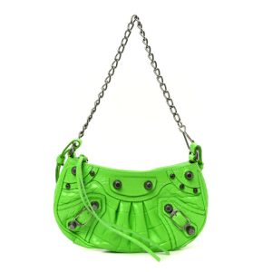 Balenciaga Extra Supple Calfskin Crocodile Embossed Le Cagole Mini Purse With Chain Acid Green
