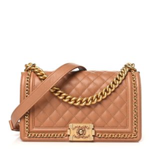 Chanel Caviar Quilted Chain Around Medium Boy Flap Beige