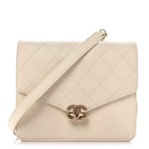 Chanel Caviar Quilted Cuba Square Wallet On Chain WOC White