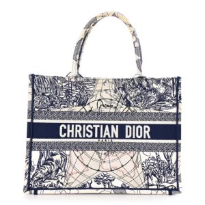 Christian Dior Canvas Embroidered Medium Around The World Book Tote Blue