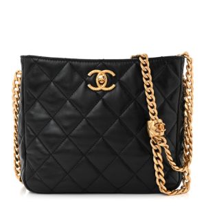 Chanel Lambskin Quilted Pillow Crush Hobo Black