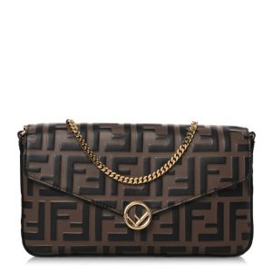 Fendi Vitello Soft F is Fendi Bi-Color FF 1974 Embossed Envelope Wallet On Chain with Pouches Maya Black