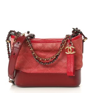 Chanel Suede Quilted Small Gabrielle Hobo Red
