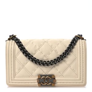 Chanel Calfskin Double Stitch Medium Boy Flap White