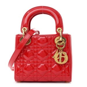 Christian Dior Patent Cannage Mini Lady Dior Red