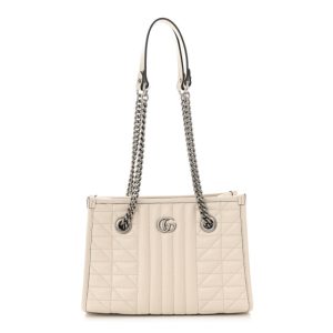 Gucci Calfskin Matelasse Aria Small GG Marmont Shoulder Tote Mystic White