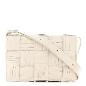 Bottega Veneta Calfskin Intreccio Plisse Cassette Crossbody Bag White