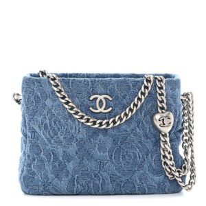 Chanel Denim Quilted Camellia Sweetheart Small Hobo Blue
