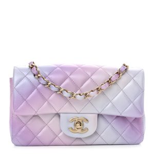 Chanel Lambskin Quilted Tie Dye Ombre Mini Rectangular Flap Purple Blue Pink