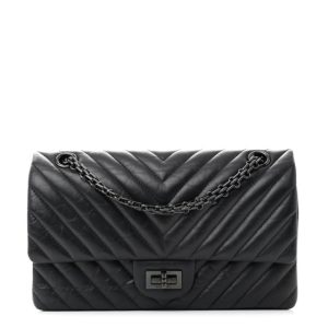 Chanel Aged Calfskin Chevron Quilted 2.55 Reissue 225 Flap So Black