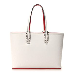 Christian Louboutin Calfskin Leopard Print Spikes Small East West Cabata Tote Snow