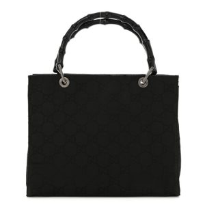 Gucci Nylon Monogram Bamboo Handle Bag Black