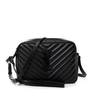 Saint Laurent Calfskin Matelasse Monogram Monochrome Lou Camera Bag Black