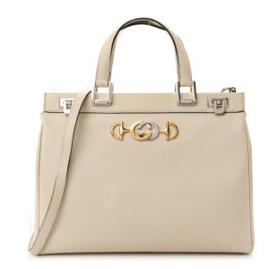 Gucci Grainy Calfskin Medium Zumi Top Handle Bag Mystic White