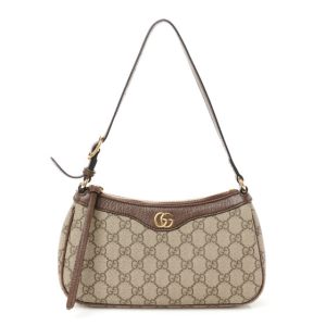 Gucci GG Supreme Monogram Textured Dollar Calfskin Small Ophidia Hobo Beige Ebony New Acero