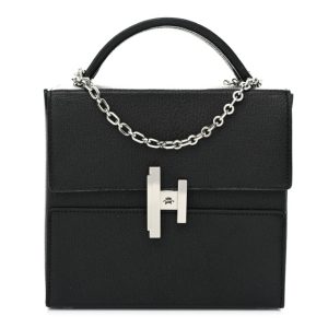 Hermes Chevre Mysore Cinhetic Boxy Top Handle Bag Black Bleu Electrique