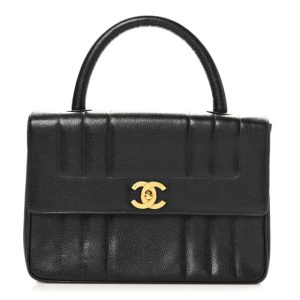 Chanel Caviar Vertical Quilted Kelly Flap Bag Black