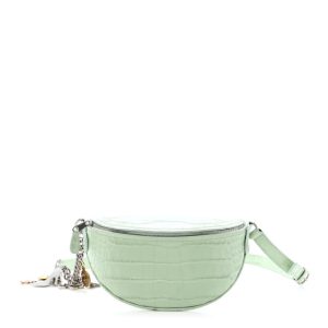 Balenciaga Shiny Calfskin Charms Crocodile Embossed XXS Souvenir Belt Bag Light Green