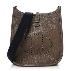 Hermes Taurillon Clemence Amazone Evelyne TPM Etoupe Bleu Indigo