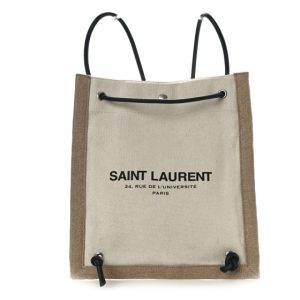 Saint Laurent Linen Calfskin Rive Gauche Backpack Greggio Natural