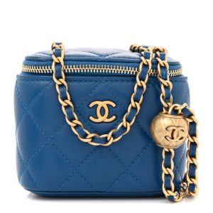 Chanel Lambskin Quilted Pearl Crush Mini Vanity Case With Chain Navy Blue