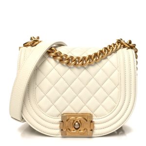 Chanel Caviar Quilted Small Boy Messenger Bag White