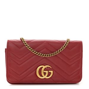 Gucci Calfskin Matelasse GG Marmont Mini Bag Hibiscus Red