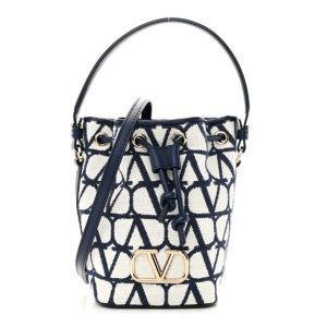 Valentino Garavani Toile Iconographe Nappa Mini Vlogo Signature Bucket Bag White Worker