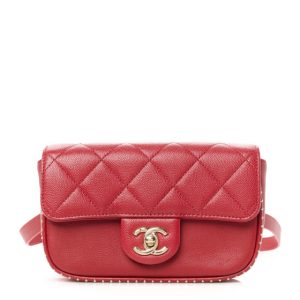 Chanel Caviar Quilted Studded Flap Waist Bag Red