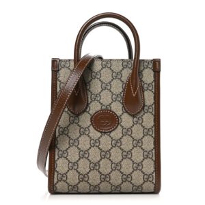 Gucci GG Supreme Monogram Azalea Calfskin Mini Retro Interlocking G Tote Bag Beige Ebony Brown Sugar