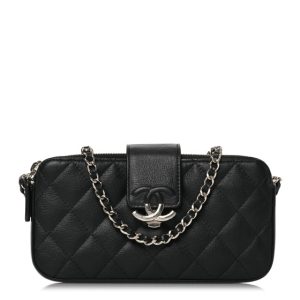 Chanel Goatskin Quilted CC Box Clutch With Chain Black