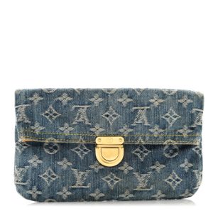 Louis Vuitton Monogram Denim Pochette Plat Clutch Blue
