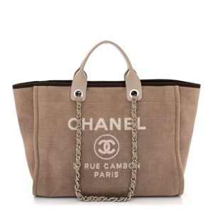 Chanel Canvas Medium Deauville Tote Beige Brown