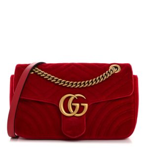 Gucci Velvet Matelasse Small GG Marmont Shoulder Bag Hibiscus Red