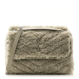 Saint Laurent Calfskin Shearling Monogram Medium Niki Chain Satchel Grey