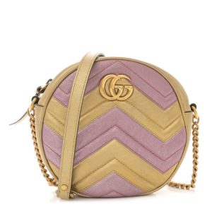 Gucci Metallic Nappa Matelasse Heart Mini GG Marmont Round Shoulder Bag Oro Vecchio Rosa