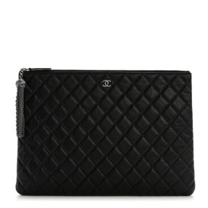 Chanel Aged Calfskin Quilted Large Tassel Cosmetic Case Black