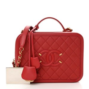 Chanel Caviar Quilted Large CC Filigree Vanity Case Red