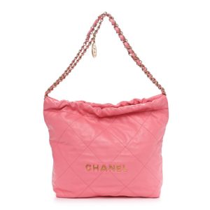 Chanel Shiny Calfskin Quilted Small Chanel 22 Coral Pink