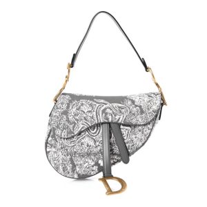 Christian Dior Canvas Reverse Embroidered Toile De Jouy Saddle Bag Grey