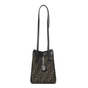 Fendi Fabric Jacquard Vitello Grace FF 1974 Mini Fendi Origami Tobacco Moro Ebano