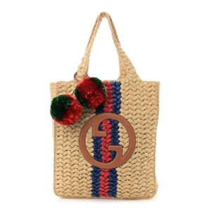 Gucci Raffia Effect Interlocking G Tote Bag Beige